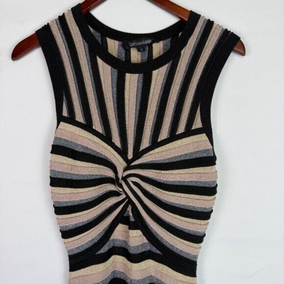 Tabula Rasa Millais Stripe Knit Crew Neck Metallic Party Midi Dress Black M - Picture 5 of 7